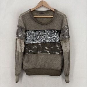 Scandal Sweater Womens 1 Beige Camouflage Sequin Crew Neck Pullover Italy Boho